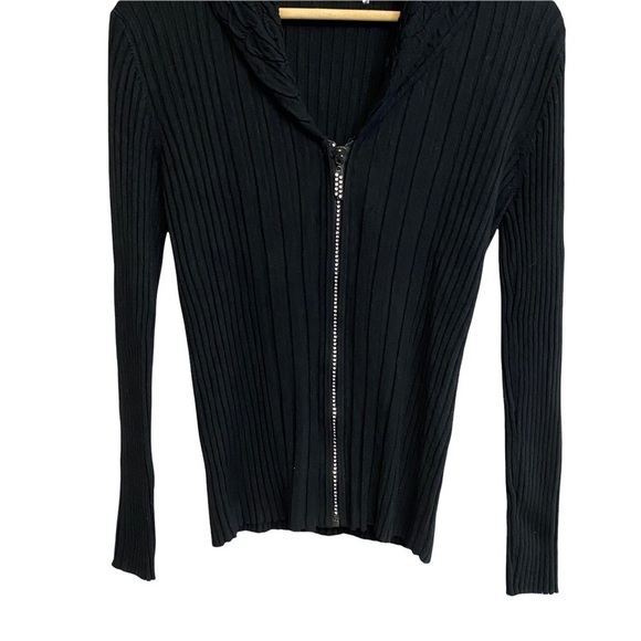 BELLDINI | Womens Black Front Zipper Ribbed Sweater Y2K 2000s Style Size XL Cute - Picture 4 of 7